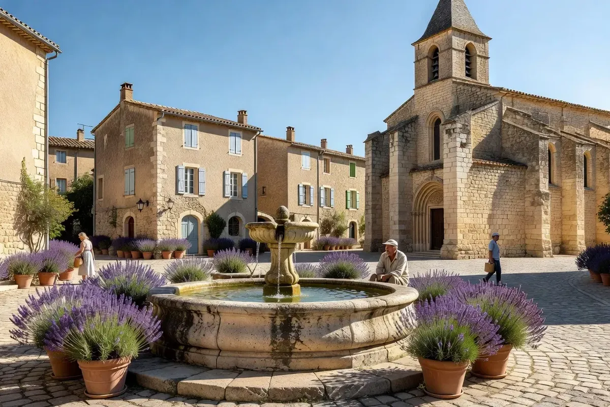 La fontaine du XVIIIe siècle de Beaumont-du-Ventoux sous les platanes centenaires