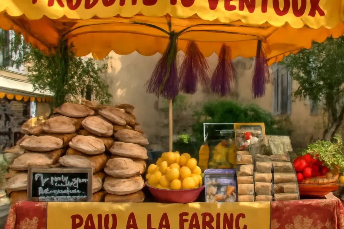 Marché de Sault avec étals d'épeautre, lavande séchée et produits du terroir provençal