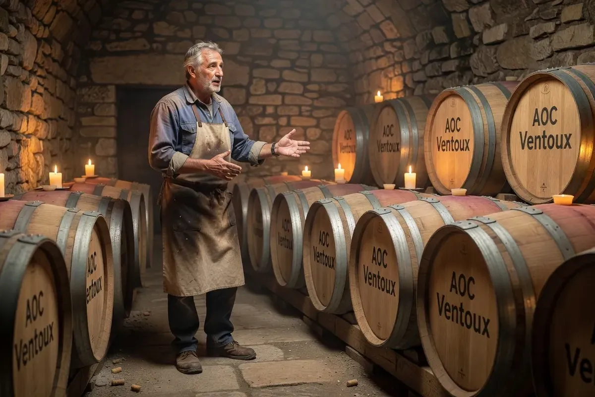Pierre-Henri Fabre dans ses vignes à Bédoin avec le Mont Ventoux en arrière-plan