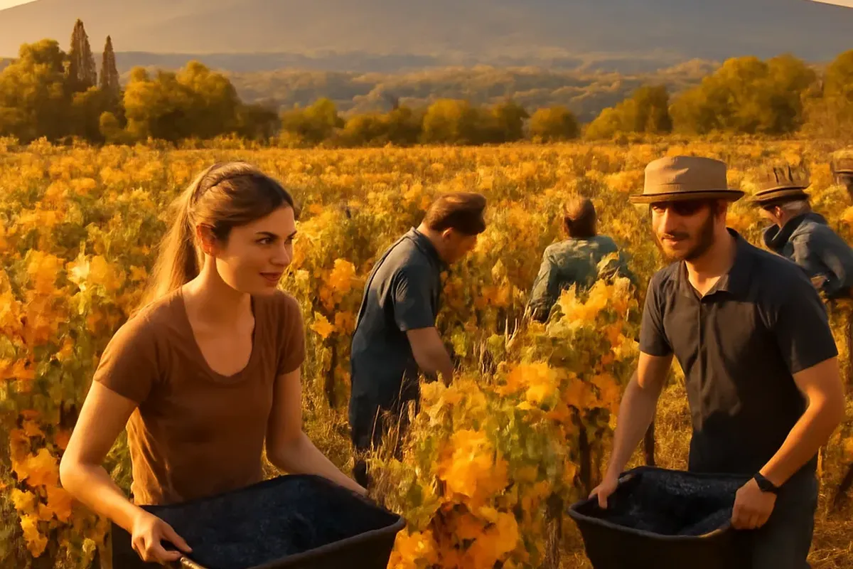 Cave de dégustation du domaine avec bariques en chêne et vue sur les vignes