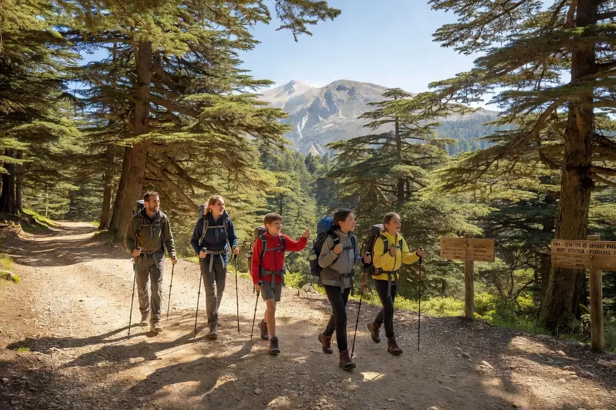 Sentier GR4 dans la forêt de hêtres du versant nord du Mont Ventoux, lumière matinale