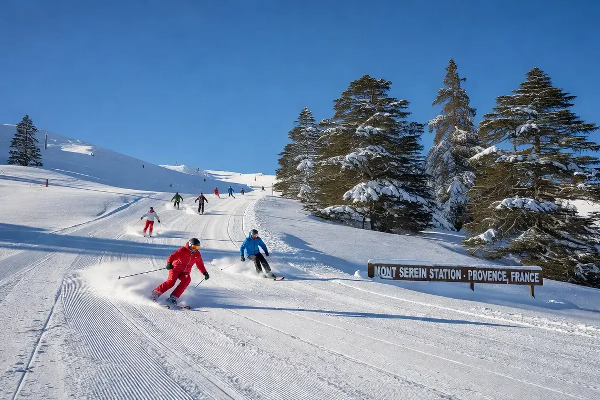 Pistes de ski du Mont Serein vues depuis les remontées mécaniques, versant nord du Mont Ventoux